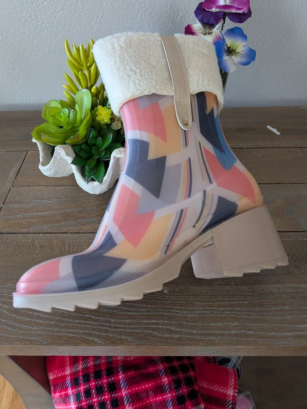 Women's Cape Robbin Multicolor Patterned Fur-Trim Rain Boots